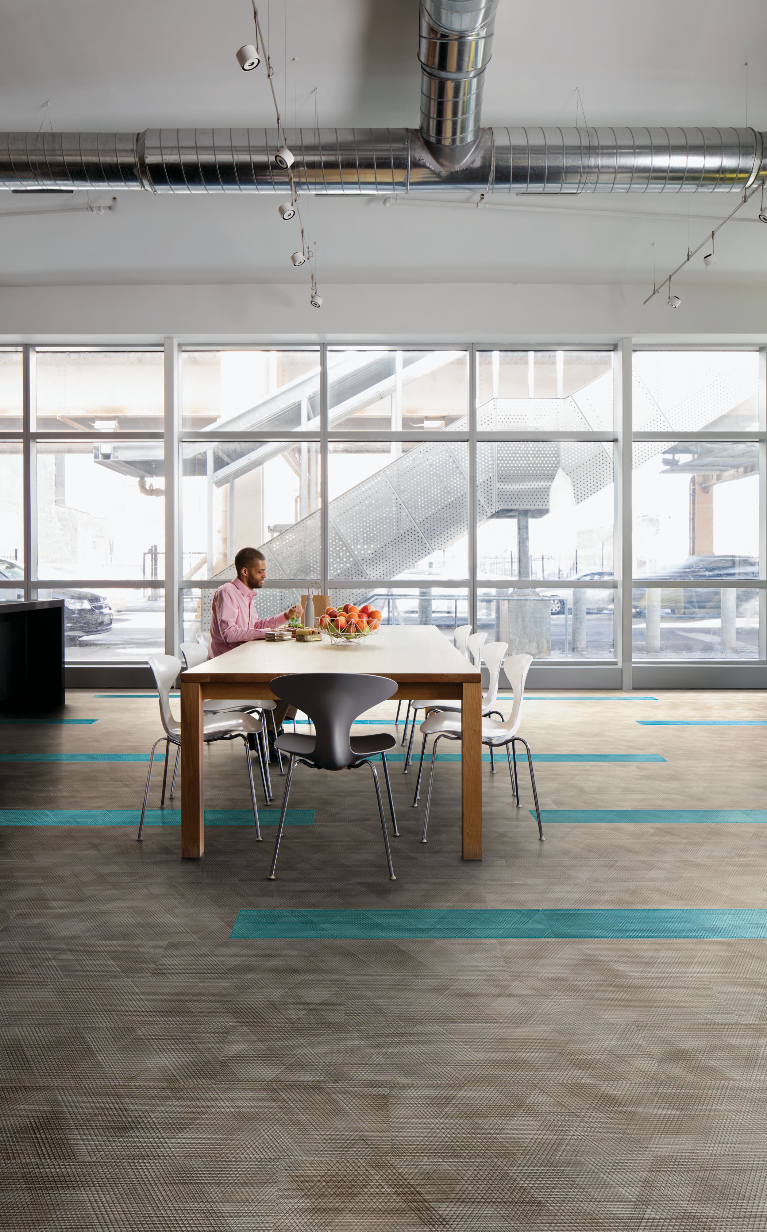 Interface Drawn Lines LVT in cafeteria setting with long table and chairs  image number 3